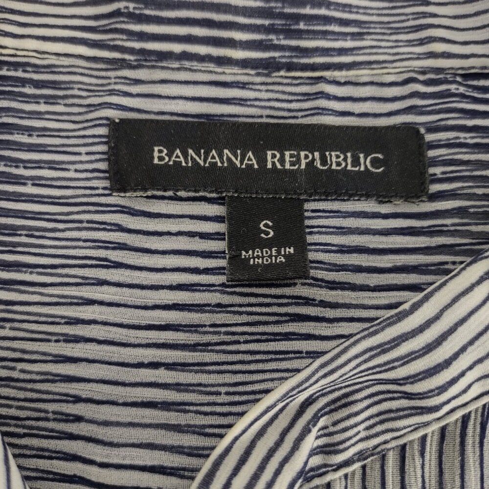 Banana Republic Ruffle Front Sheer Long Sleeve Blouse Blue White Striped Size S - Picture 10 of 11